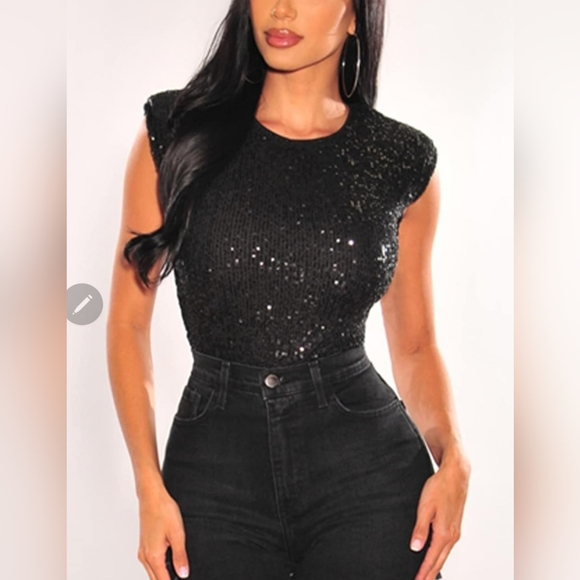 Tops - Black sequin bodysuit XL